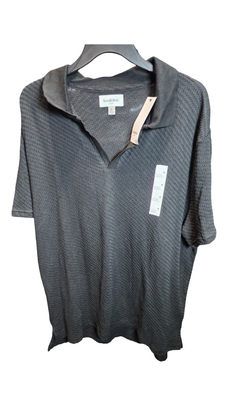 Goodfellow Co Textured Knit Johnny Collar Polo Shirt Solid Black NWT Size XL